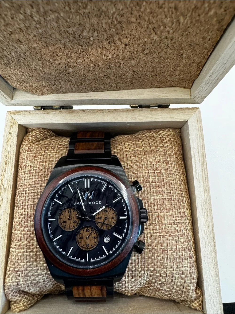 Avantwood Men's Black and Brown Wooden Chronograph Watch